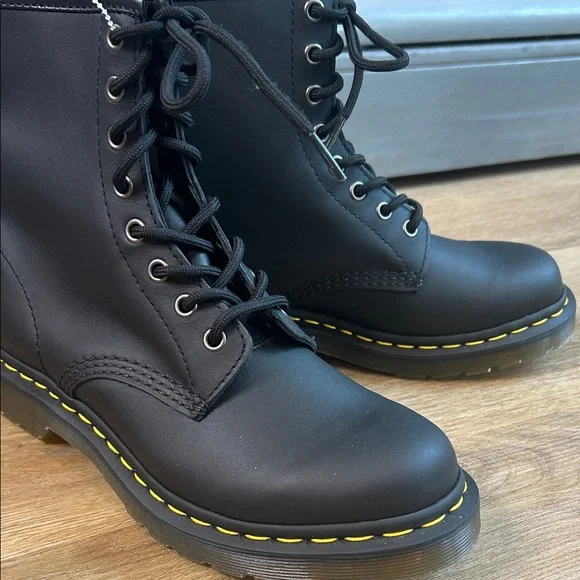 Dr. Martens Black Leather Boots with Yellow Accents - Picture 2 of 8